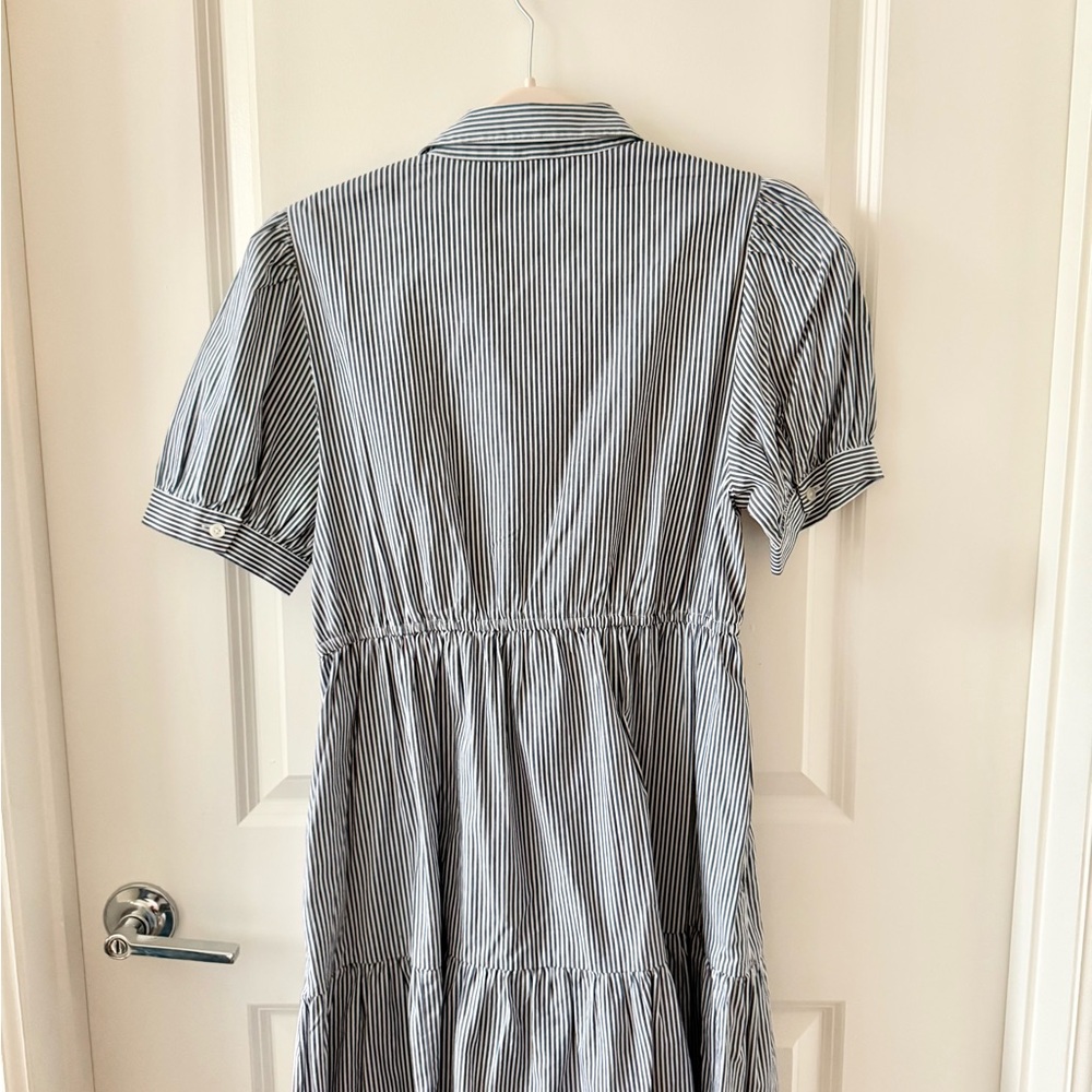 J. Crew Light Blue Pinstripe Smocked Short Sleeve Mini Dress - Picture 4 of 5
